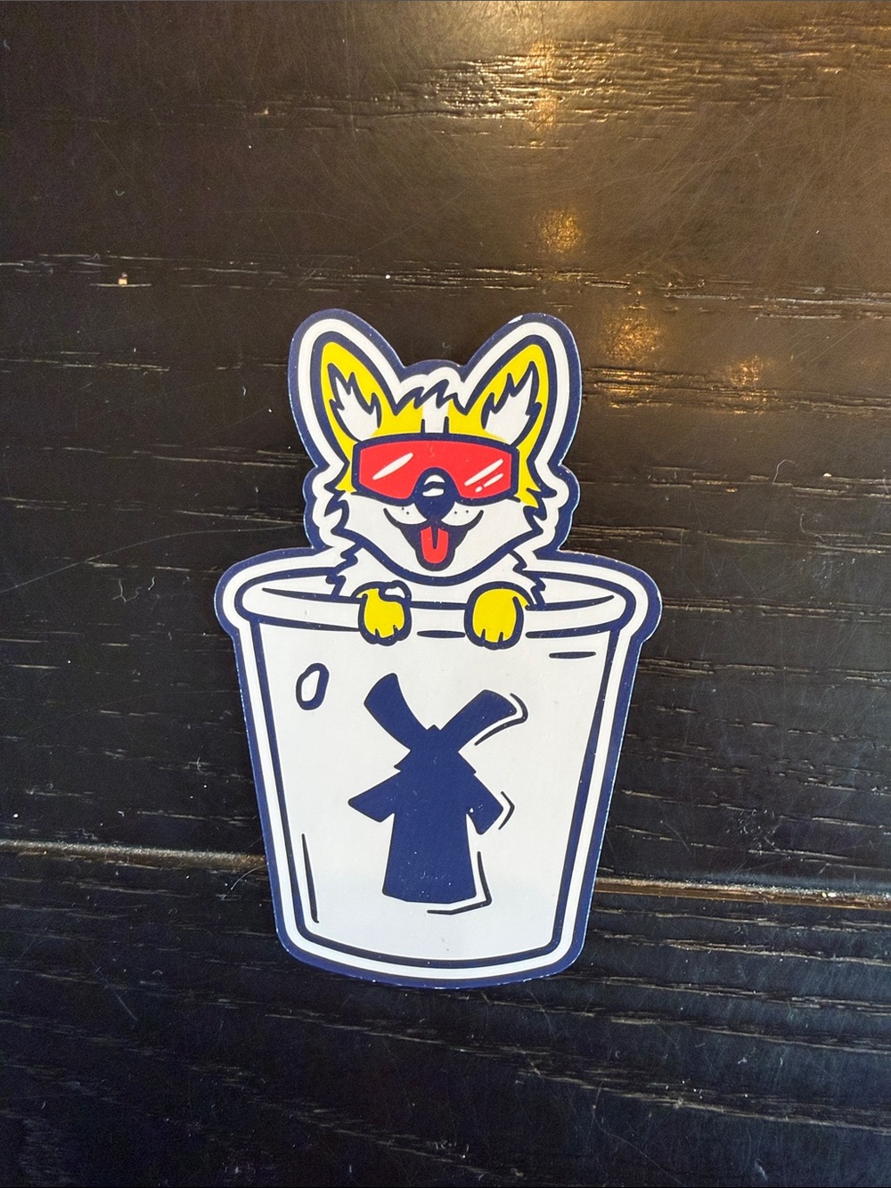 Dutch Bros Dog in Cup Magnet - White, Yellow, Red & Blue